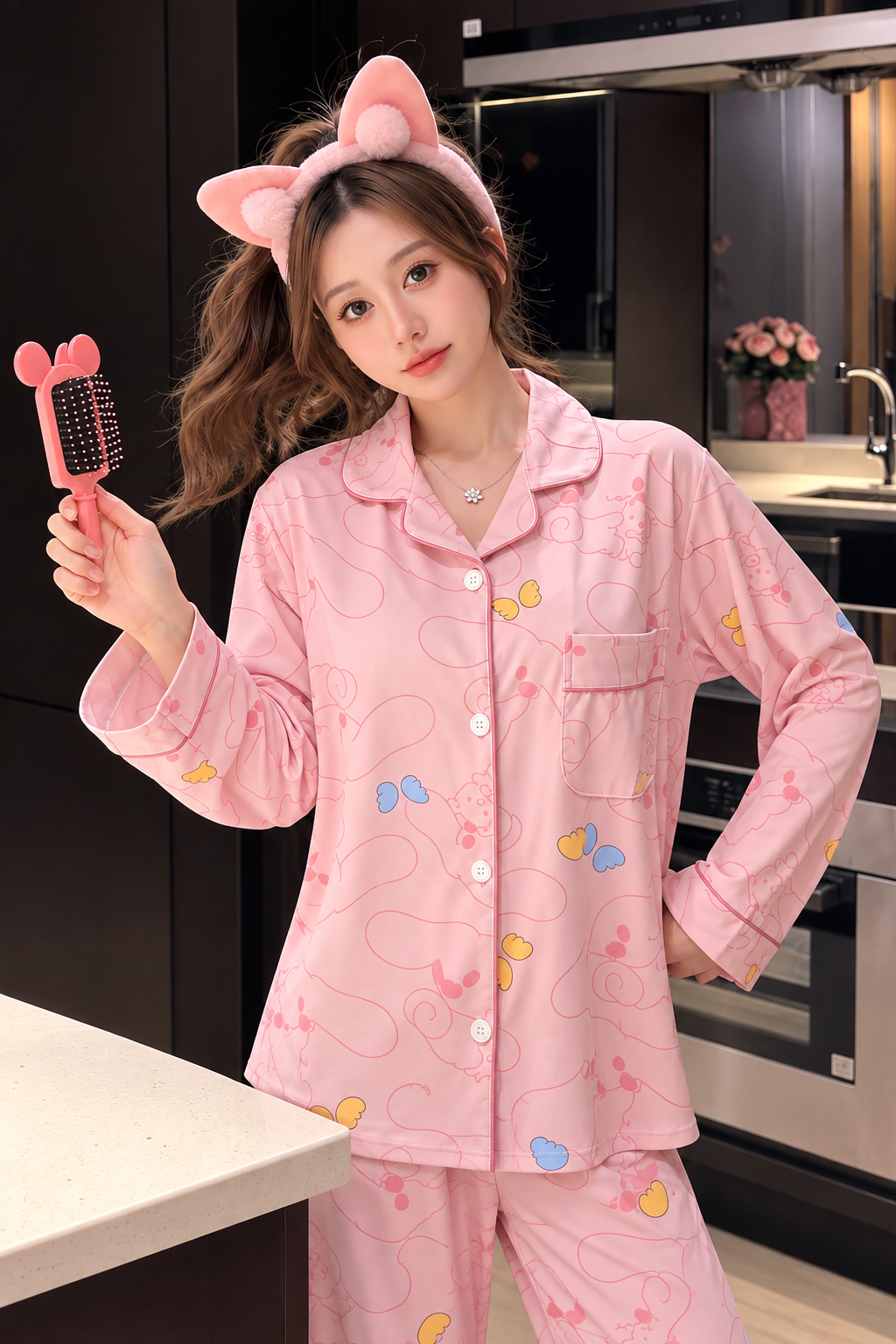 Pink Cozy Cartoon Pajama Set