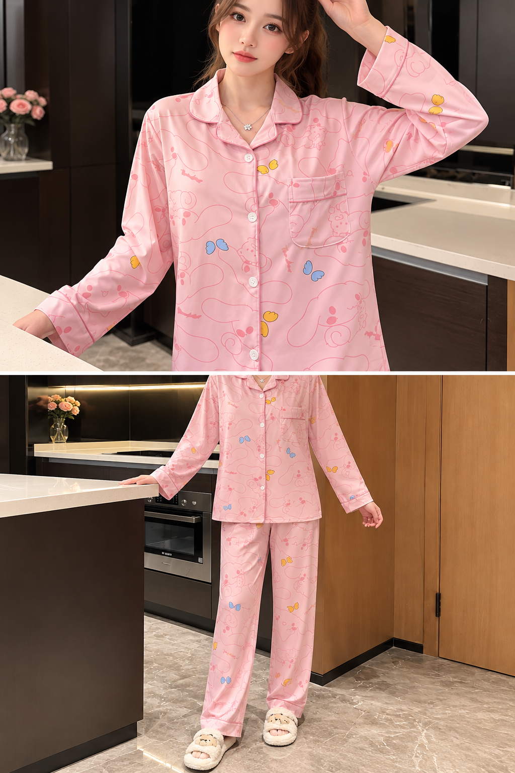 Pink Cozy Cartoon Pajama Set